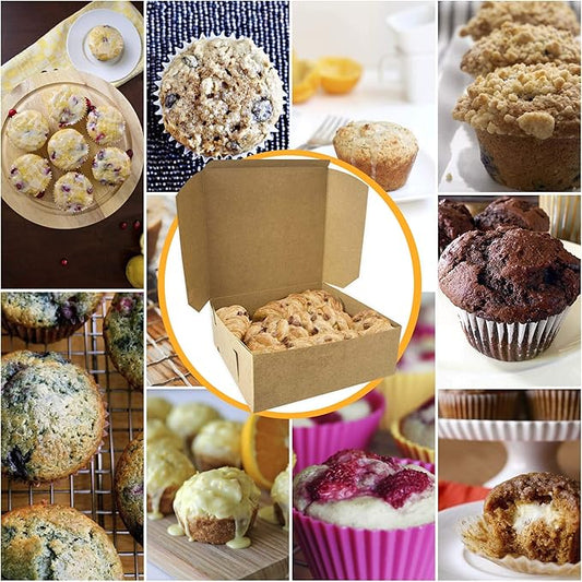 Fit Meal Prep 10 Pack Kraft Bakery Boxes, 8 x 8 x 3 Inches Brown Pastry Boxes, Cardboard Treat Boxes Pie Boxes Cookie Boxes Dessert Boxes for Cupcakes, Chocolates, Donuts, Macarons