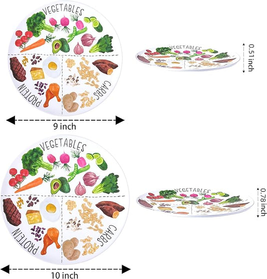 9" & 10" Portion Control Plate - Healthy Nutrition Plate for Adults and Teens, Melamine, Ideal for Weight Loss and Diabetes Management (2 Pack)