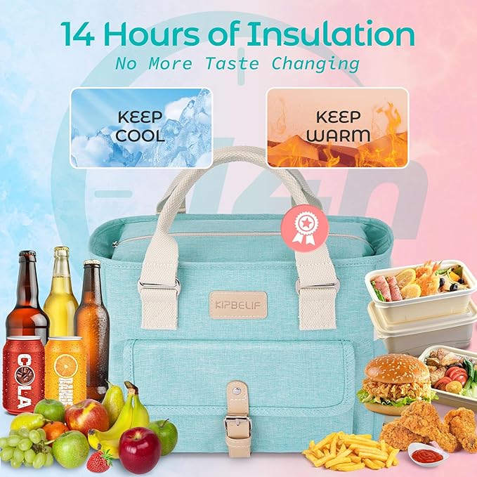 KIPBELIF Cute&Classy Roomy Insulated Lunch Bags for Women - Stylish & Functional Large Tote Adult Lunch Box for Working & Picnic