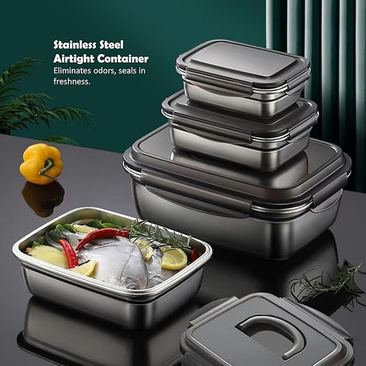 Stainless steel food storage containers leak proof & airtight lids for Kitchen,stainless steel bowl,meal prep lunch box,freezer and microwave safe (17/61/128 oz)
