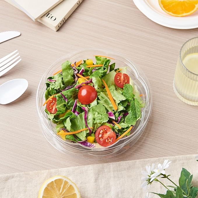 FULING [18 oz. 50 Sets Clear Plastic Salad Bowls with Airtight Lids Disposable To Go Mixing Containers Serving for Fruit, Quinoa, Lunch and Meal Prep