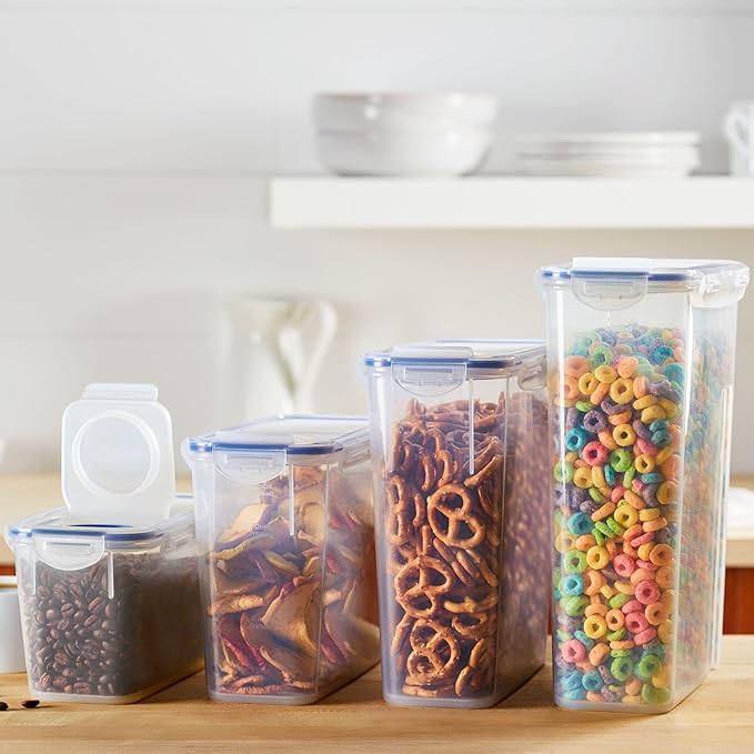 LOCK & LOCK Pantry Container Food Storage Bin, Rectangular, BPA-free/Dishwasher Safe, 4 Piece Set (Multi Size), Clear