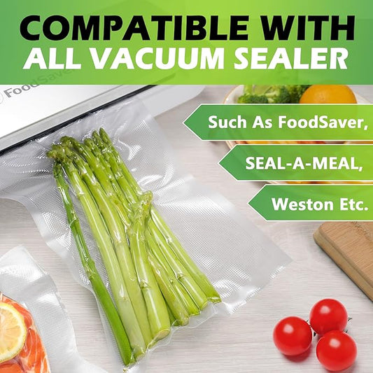 Vacuum Sealer Bags, 100 Count 8x12 Inch Food Vac Bags, PreCut Bag for Airtight Food Storage, Meal Prep or Sous Vide Cooking, Keep Food Fresh and Nutrients, BPA Free and Heavy Duty