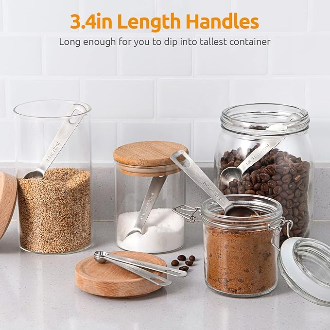 18/8 Stainless Steel Measuring Spoons Set for Dry and Liquid Ingredients (Set of 8), and 18/10 Stainless Steel Balloon Whisk for Kitchen Cooking with 8 Flex Wires (Aqua Sky)