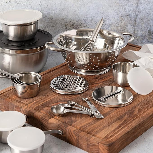Oster Tobias 27 Piece Kitchen Tools and Prep Set (Collander, Mixing Bowls, Prep Bowls, Measuring Cups & Spoons, Whisk, Cheese Grater)