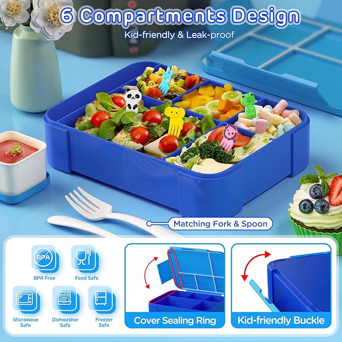 Bento Box for Kids with Insulated Lunch Bag, Lunch box Set with Kids Water Bottle, Ice Pack, Utensils, Sauce Container, Lunch Container for Kids, Toddlers, Boys Age 3-15(Black Police Car)