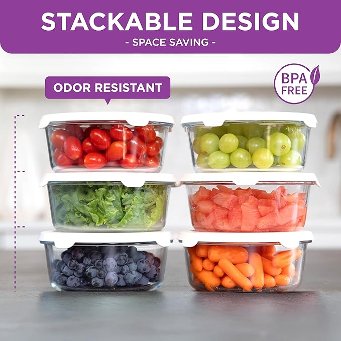 HOLDN’ STORAGE Vacuum Food Storage Containers, Set of 6 Glass Containers plus an Electronic Vacuum Pump – Keep Food Fresh Longer, BPA-Free Glass, Leak-Proof, Ideal for Meal Prep, Marinating.