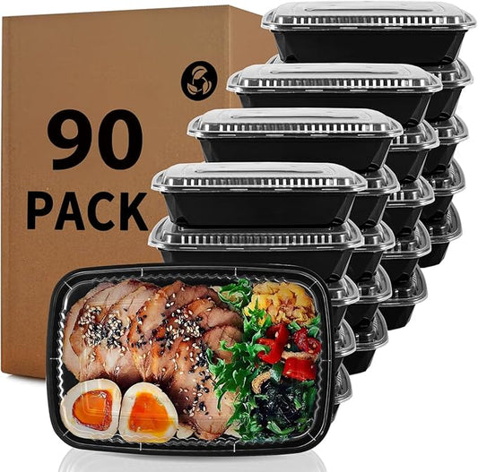 Meal Prep Container, 90 Pack 32 oz Food Storage Containers with Lids, Disposable Bento Box Reusable Plastic Lunch Box, BPA Free Take-Out Box Microwave Dishwasher Freezer Safe