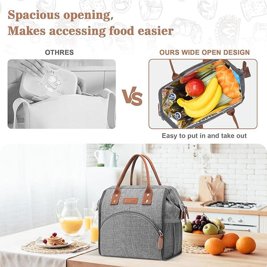 LOKASS Insulated Lunch Bag for Women & Men - Reusable 10 L Lunch Box for Women - Leakproof Tote Cooler Bag for Adults Work, Beach, Travel, Picnic (Grey)