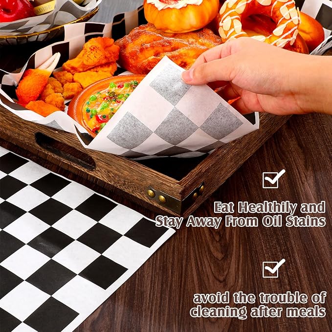Honeydak 600 Pcs Sandwich Wrapping Paper Sheet 15x15 Checkered Food Wax Sheets Parchment Paper Basket Liner Grease Restaurant Wedding Party Supplies for Wrapping Bread Burgers(Black)