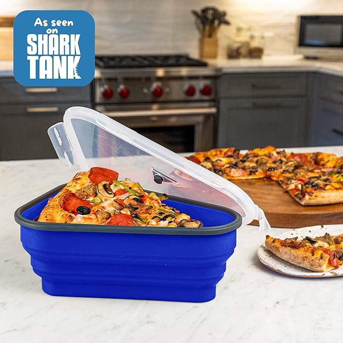 The Perfect Pizza Pack™ - Reusable Pizza Storage Container with 5 Microwavable Serving Trays - BPA-Free Adjustable Pizza Slice Container to Organize & Save Space, Blue