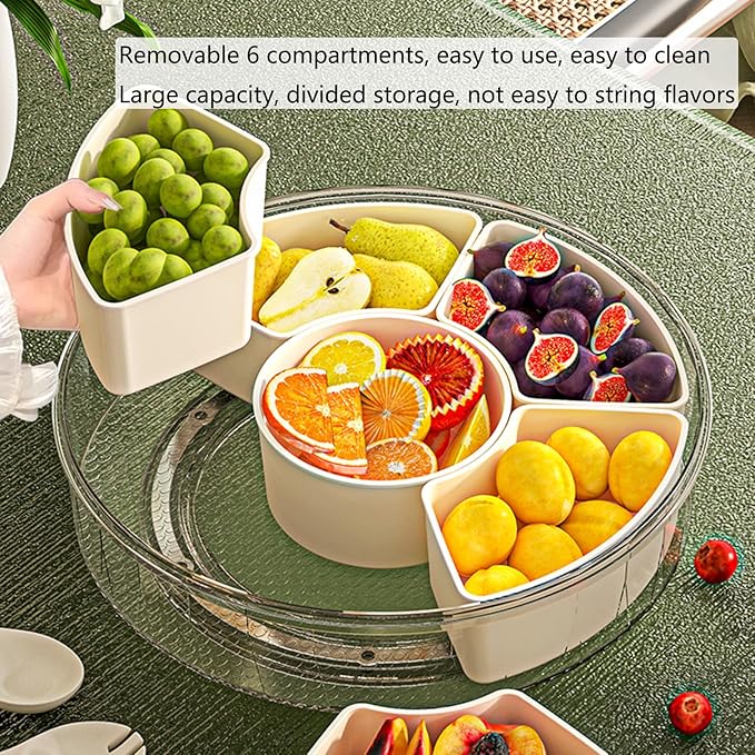 Divided Serving Tray with Lid and Handle Fruit Containers for Fridge Snack Box Container Divided Storage Box for Platters for Serving Food Outdoor Party Snack Cracker and Spice Organizer