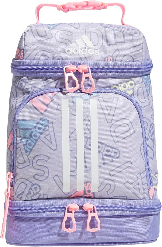 adidas Excel Lunch Bag, Cooler with Zipper, Pocket for Ice Pack, and Clip, Temperature Control Insulation, Adi Comp Silver Violet/Light Purple/Pink Spark, One Size