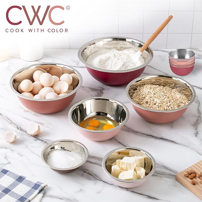 COOK WITH COLOR Stainless Steel Mixing Bowls Set - Nesting Bowls, 14 Pieces, Rose