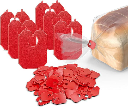 MT Products Red Plastic Bread Clips 7/8" x 1 1/8" - Disposable Plastic Clips - Pack of 100