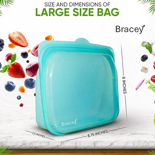 Reusable Silicone Food Storage Bags, Multi-Use Large Size Bag, White and Blue, 2-Pack | Microwave, Sous Vide, Dishwasher, Oven, and Freezer Safe | BPA Free, Eco-friendly, 68 Oz