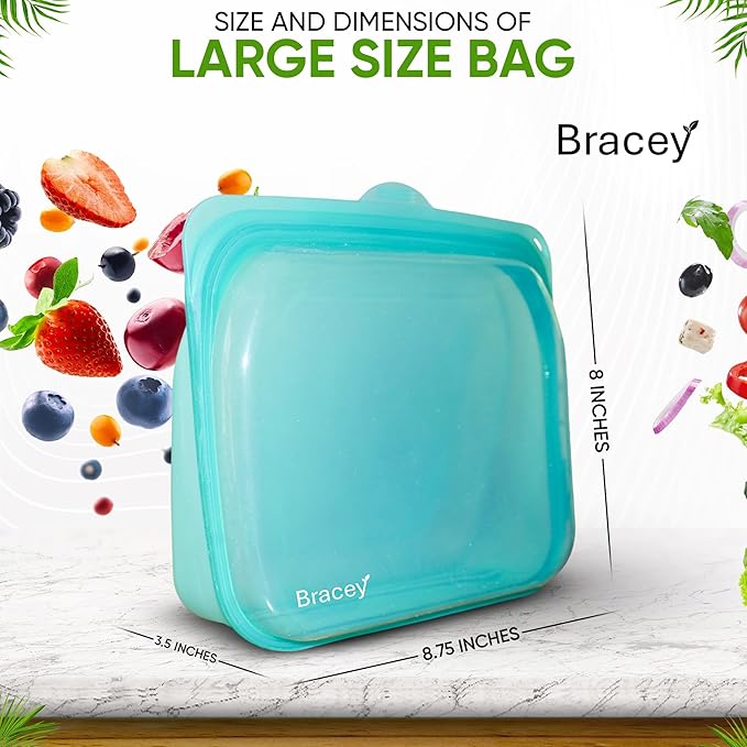 Reusable Silicone Food Storage Bags, Multi-Use Large Size Bag, White and Blue, 2-Pack | Microwave, Sous Vide, Dishwasher, Oven, and Freezer Safe | BPA Free, Eco-friendly, 68 Oz