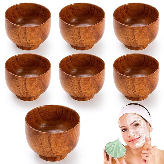 6 Pcs Wood Facial Mask Mixing Bowl Bulk, 3.54 Inch Wooden Facial Bowls Esthetician Supplies for Women DIY Skincare Products Home Salon