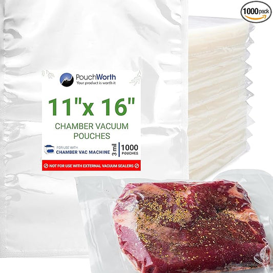 1,000 pcs Clear 11" x 16" Gallon, 3 mil Chamber Machine Pouches, Pre-Cut Chamber Vacuum Sealer Bags, Heavy Duty Seal Pouch, BPA-Free Chamber Sealer Bags with Tear Notch