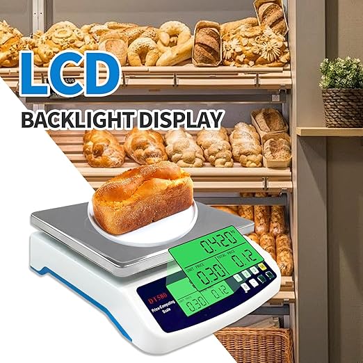 Commercial Food Scale 40kg, Large Digital Kitchen Scale with LCD Display, Battery/Plug-in Use Baking Cooking Bread Meat Weight Price Computing Scale, Stainless Steel Parts and Coins Counting Scale