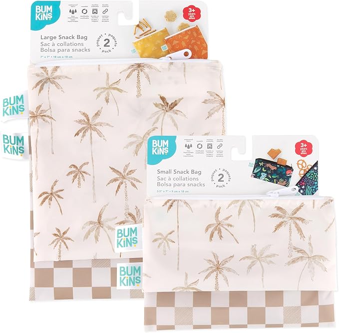 Bumkins Snack & Sandwich Bags, Beige Check & Palm Trees
