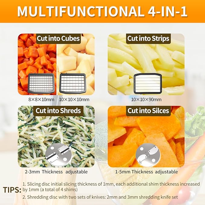 4-In-1 Electric Vegetable Chopper, 200W Vegetable Slicer Food Processor, Veggie Food Cutter With Slicing Shredding Dicing And Striping Function For Commercial Home Use