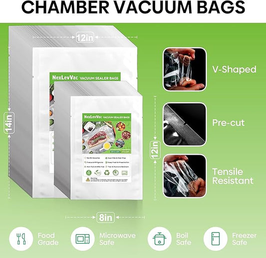 Chamber Vacuum Sealer Bags 200PCS 14"x12",Heavy Duty Pre-Cut Vacuum Chamber Pouches for Food Storage,Sous Vide or Meal Prep,BPA-Free Thick Seal a meal bag for Commercial Sealer Machine