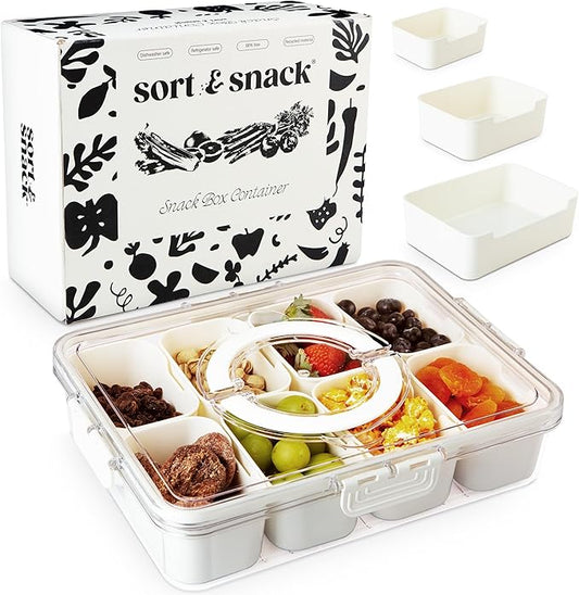 Sort & Snack 10 in 1 Large Snackle Box Container, Dishwasher safe snackle box, Customizable Snack Box, Veggie Tray with Lid, Divided Serving Tray with Lid, Travel Snack Container, Snack Organizer