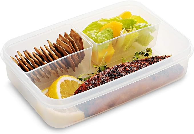 Komax Biokips Set of 3 Lunch Containers – 3 Compartment Food Container for Meal Prep, Portion Control – Microwave & Dishwasher Safe Bento Box Adult Lunch Container w/Locking Lid (37 oz)