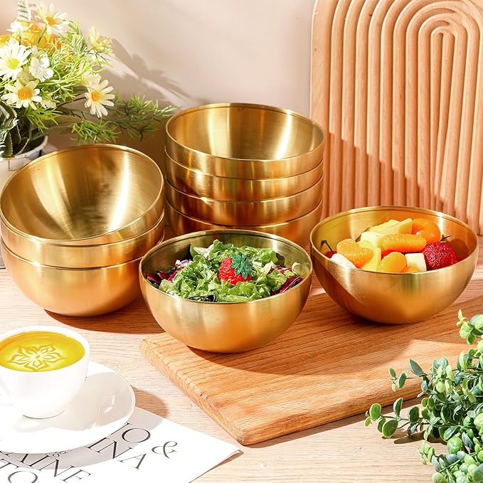 Nuogo 10 Pcs Stainless Steel Gold Mixing Bowls Gold Esthetician Bowls for Wedding Party 4th of July Baking Prepping Serving Facial Food Salad Fruit Snack Soup Cereal (5.9 Inch)