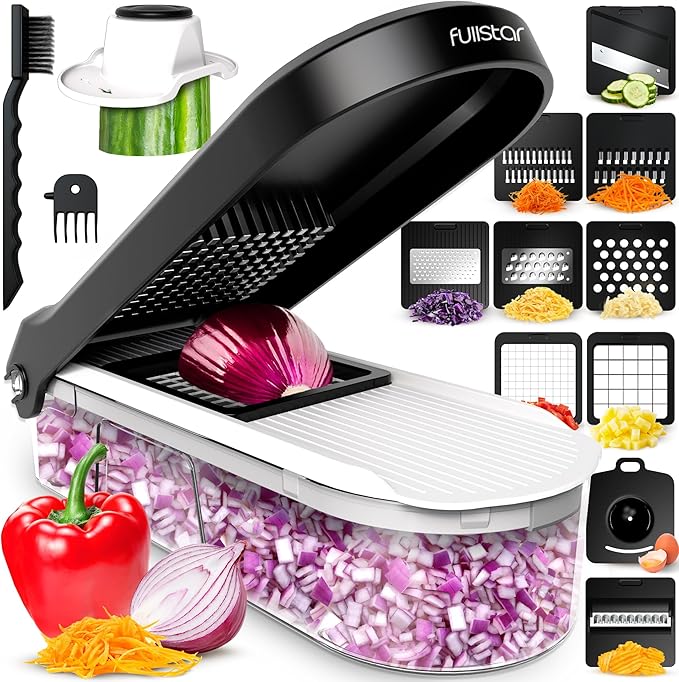 Fullstar Vegetable Chopper, Mandoline Slicer - Cheese Grater, Food Chopper with Container, Kitchen Gadgets, Home Essentials (10-in-1, White/Black)