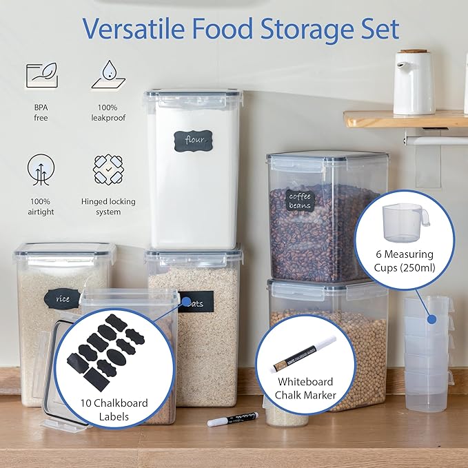 Chef's Path Large Airtight Food Storage Containers with Lids, Pack of 6, 3pcs 6.5L and 3pcs 5.2L, Kitchen and Pantry Canisters for Sugar, Flour, and Baking Supplies - Transparent
