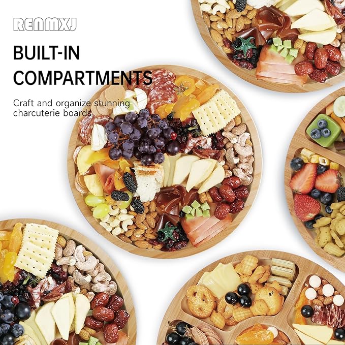 Round Charcuterie Board with Clear Lid, Travel Picnic Portable Cheese Board Charcuterie Boxes, Meat Fruit Serving Tray Platter, House Warming Gifts New Home, Gifts for Women