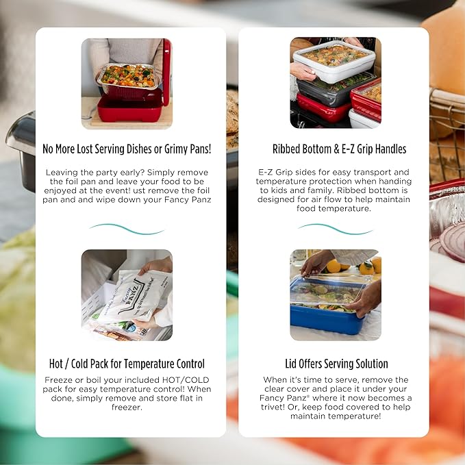 Fancy Panz Premium, Serving Tray for Food, Made in the USA Foil Pan Carrier, Stackable Aluminum Pan Holders, Travel Casserole Carrier, Marble