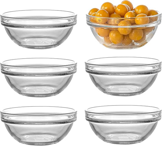Red Co. 6-Pack 0.2 Quart Fully Tempered Clear Glass Mixing and Prepping Bowl with Safety Rim, Mini