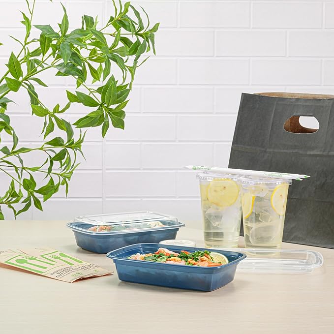Asporto 24 Ounce Take Out Containers, 100 Food Containers With Lids - Microwavable, Disposable, Midnight Blue Plastic To Go Food Containers, No BPA, For Take Out And Delivery - Restaurantware