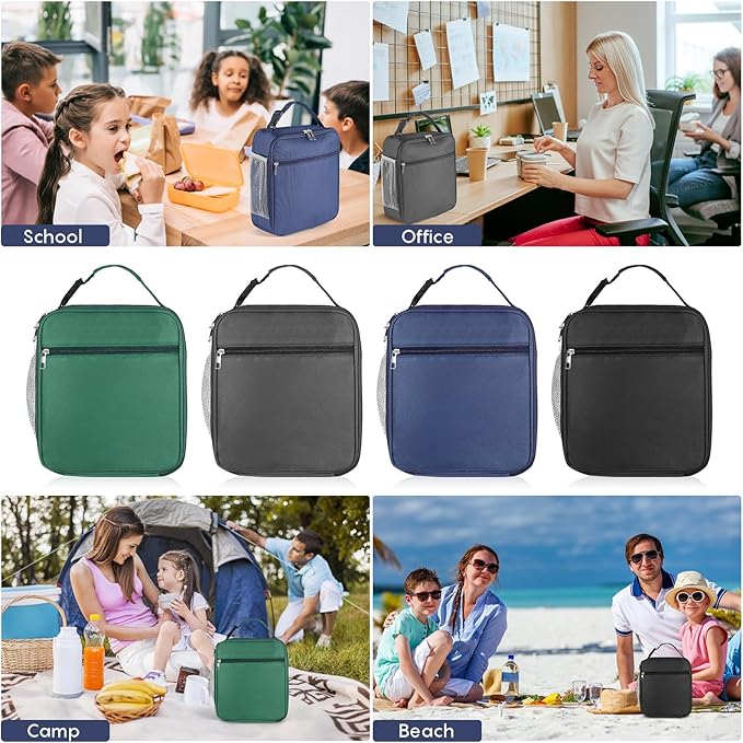 12 Pack lunch box Bulk,Insulated Reusable Lunch Bags with Aluminum for Women Men Girls,Leakproof lunch boxes,Small Lunch Tote Bag for Office,Work,Beach or Travel,Black