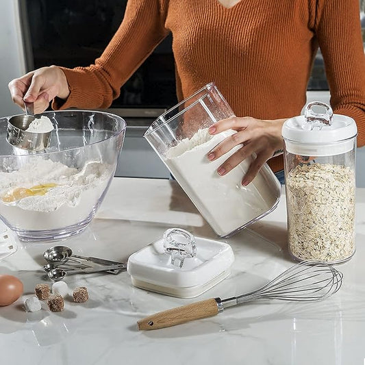 Felli Flip Tite Food Storage Container with Lid 5" LARGE Airtight Easy Open Ring Top, Acrylic Canister Jar for Sugar Flour Baking Powder Protein Rice Pasta Kitchen Organizer Gift Set (10pk, Variety)