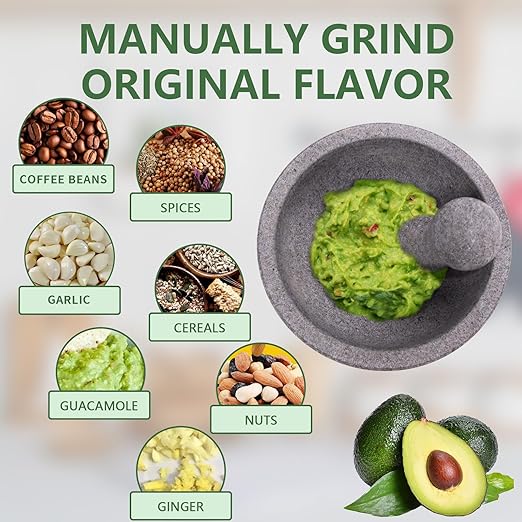 Luvan Large Mortar and Pestle Set,4 Cups Unpolished Granite Natural Stone Grinder Bowl for Molcajete Guacamole Bowl Crushing/Mexicano Guacamole,Spices Grinder,Herb Crusher,Salsa Pesto-8IN/Gray