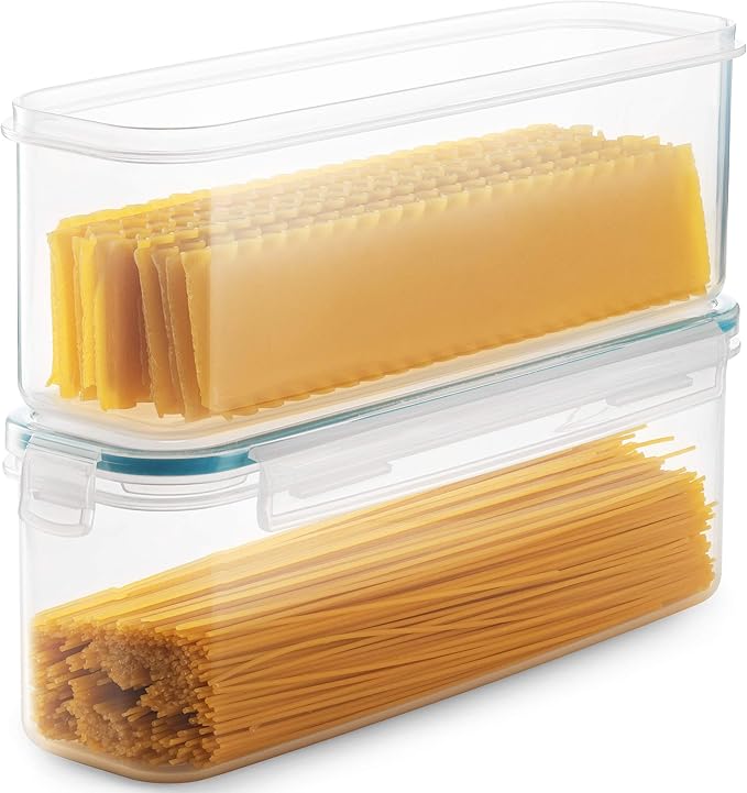 Komax Biokips Pasta Storage Containers w/Locking Lids (Set of 2) Airtight Food Storage Containers for Pantry - Pasta Containers for Organizing Pantry - Dishwasher Safe Canister Set (11.5 x 3.5 x 4.3)