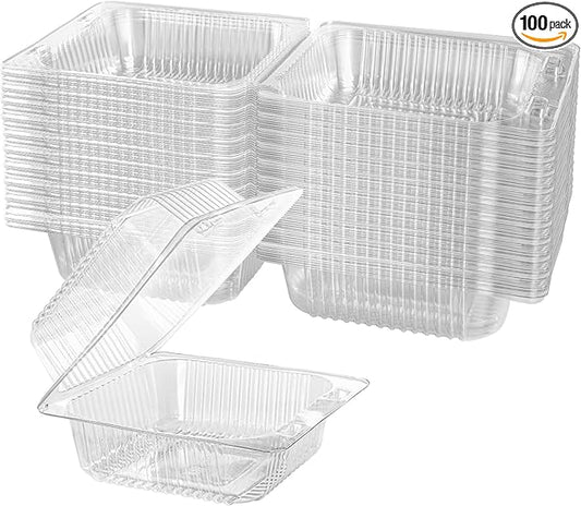 Axe Sickle 100 Count Clear Plastic Hinged Take Out Containers Clamshell Takeout Tray Food Clamshell Containers Outside Diameter 5.3 x 4.7 inch for Dessert, Snacksetc, Cakes Slice, Cookies, Salads