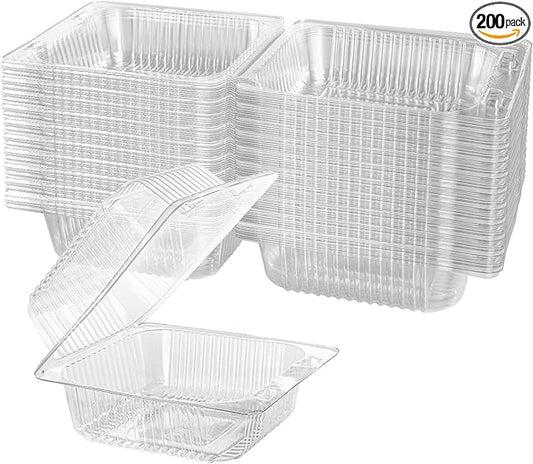 Axe Sickle 200 Count Clear Plastic Hinged Take Out Containers Clamshell Takeout Tray Food Clamshell Containers Outside Diameter 5.3 x 4.7 inch for Dessert, Snacksetc, Cakes Slice, Cookies, Salads