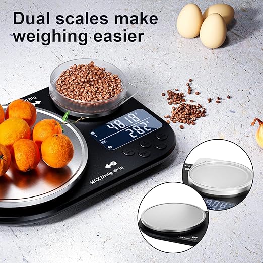 Dual Platform Kitchen Scale, Digital Food Scale Weighs Up to 5kg & 300g,Digital Scale with Stainless Steel Weighing pan, Ideal for Cooking, Baking and Food