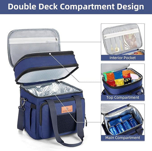 HSHRISH Tactical Lunch Box, Expandable Insulated Large Lunch Bag, Heavy Duty Waterproof Leakproof Cooler Bag for Adults/Men/Work Outdoor Picnic Day Trips, 20 Can/15 L, Blue