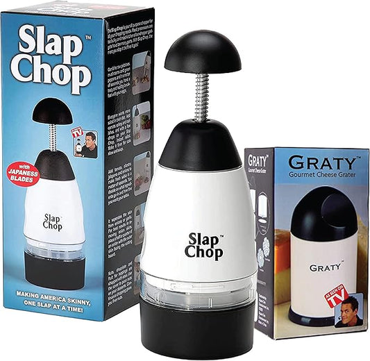 Original Slap Chop Slicer with Japanese Stainless Steel Blades & Cheese Graty | Manual Food Chopper & Twist Grater for Cheese, Vegetables, Salad Toppings, & More | Lightweight & Easy to Clean