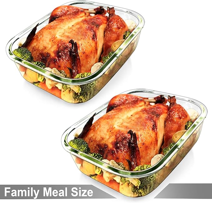 Glass Food Storage Containers Set, Large Size Containers with Lids, BPA-free Locking lids, 100% Leak Proof Glass Meal Prep Containers, Freezer to Oven Safe (2 Pack of 80oz)