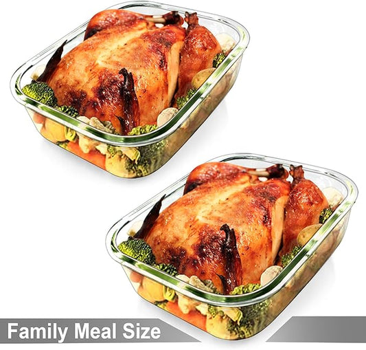 Glass Food Storage Containers Set, Large Size Containers with Lids, BPA-free Locking lids, 100% Leak Proof Glass Meal Prep Containers, Freezer to Oven Safe (2 Pack of 80oz)