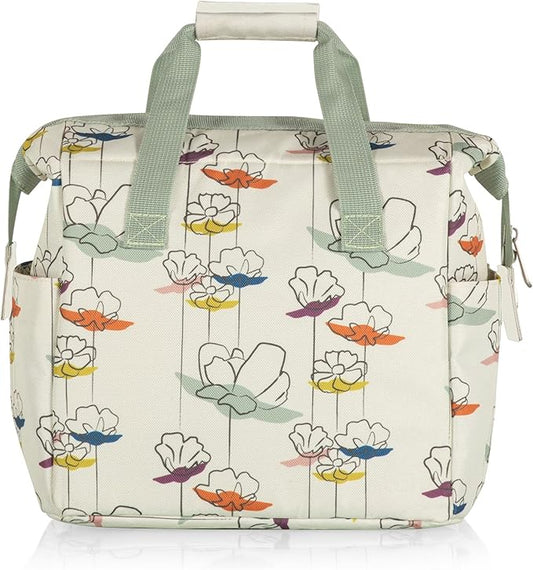 PICNIC TIME Star Wars Mandalorian Grogu Floral On The Go Lunch Bag, Soft Cooler Lunch Box, Insulated Lunch Bag, (Cream with Floral Pattern)