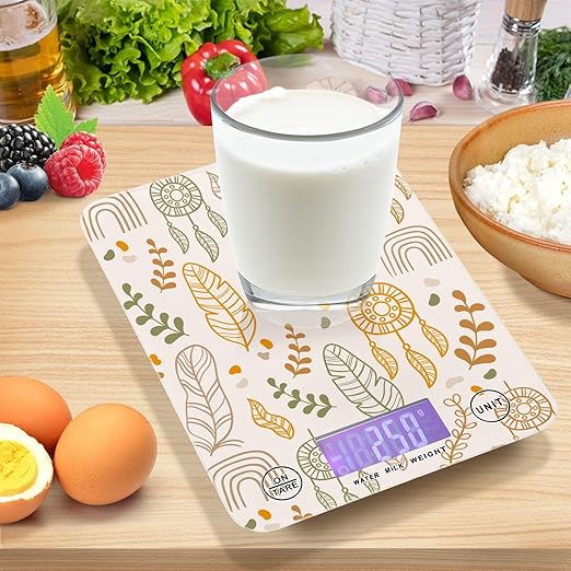 Food Scale Kitchen Scale for Baking Cooking Digital Food Weighing Measuring Scale Small Waterproof Electric Food Scale Boho Leaves Dreamcatcher