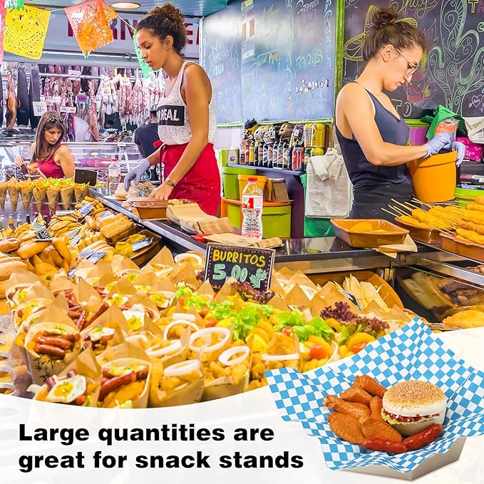 1000 Sheets Wax Deli Paper Sheets for Food 12 x 12 Inch Checkered Dry Waxed Deli Basket Liners for Sandwich Wrapping, Food Basket Liners, Picnic party(Blue-white)